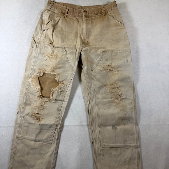 Carhartt Other - Vintage Carhartt Double Knee Work Pants Tan Made in USA 34x32 Distressed Thrash